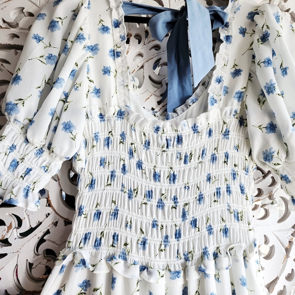 Sister Jane perennial tiered floral bow prairie style maxi dress Sz Mediun - Picture 15 of 15